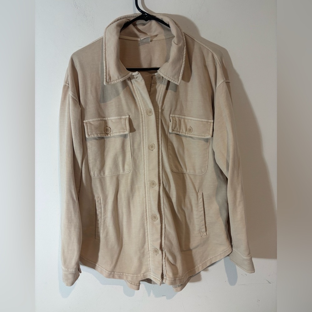 Sun Day Club Women Medium Long Sleeve Button Down Cream Casual Lounge Shirt